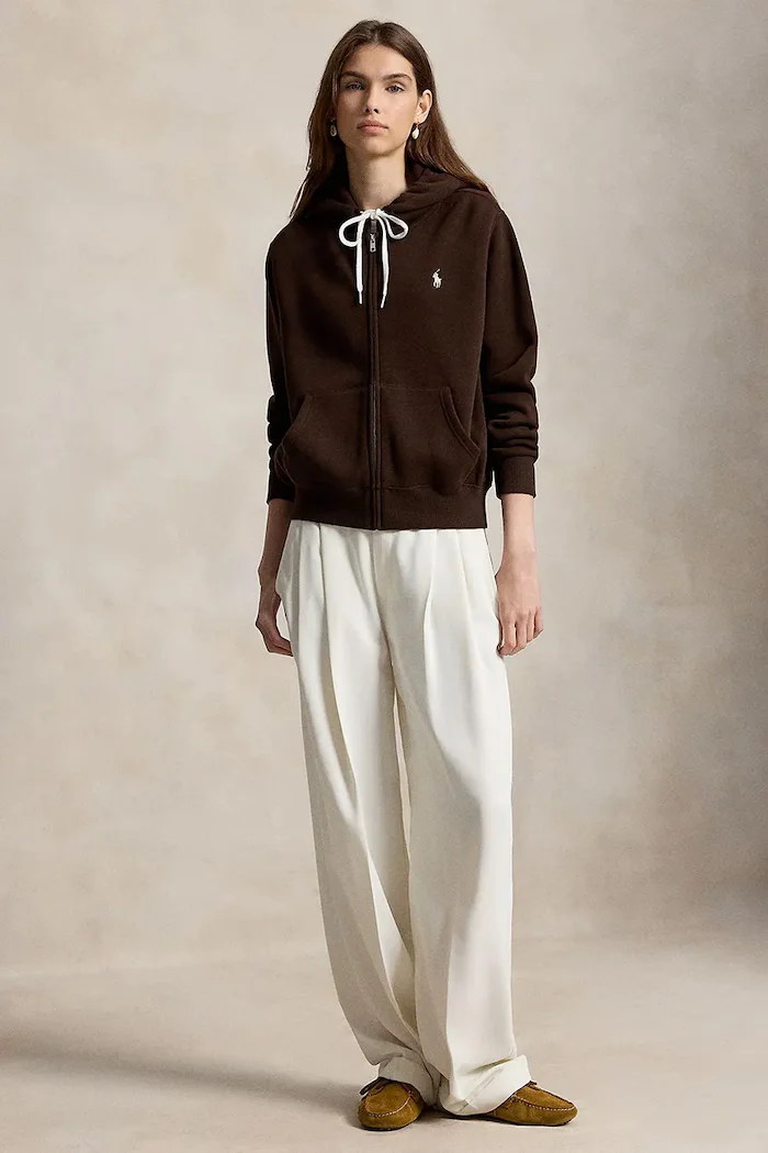 Polo Ralph Lauren суичър с цип и качулка дамски с памук кафяв 211971699