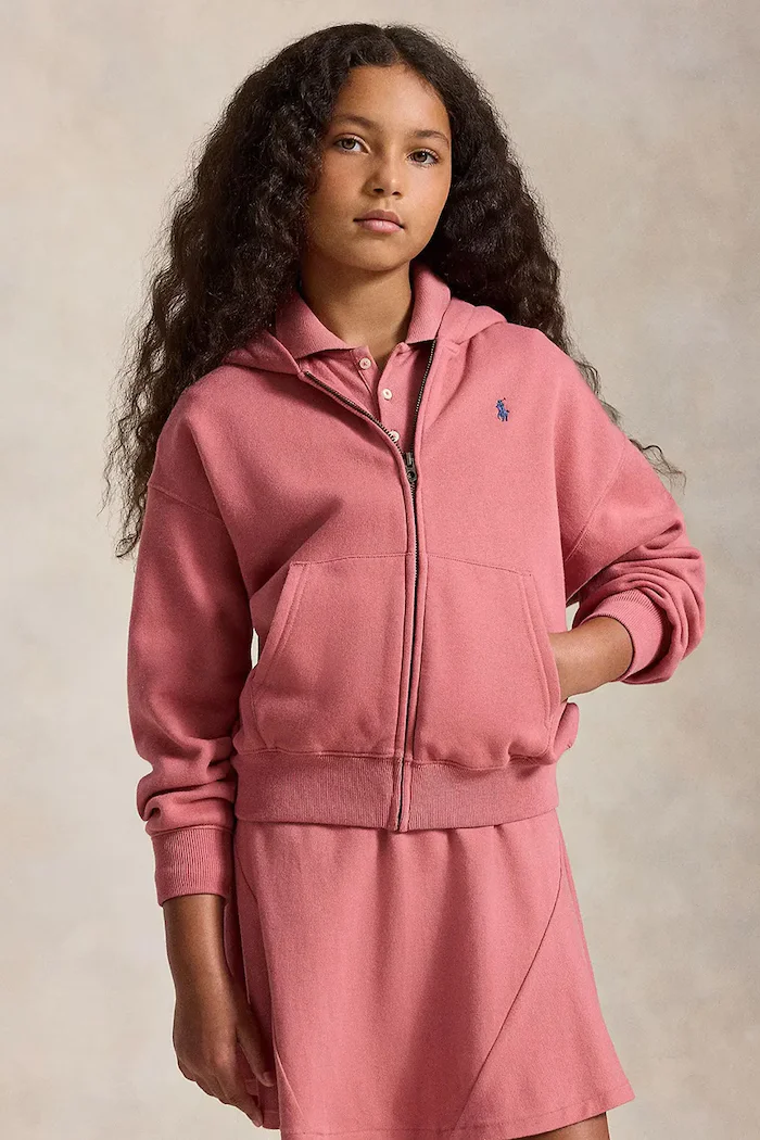 Polo Ralph Lauren суичър с цип и качулка за деца с памук розов 313950936501