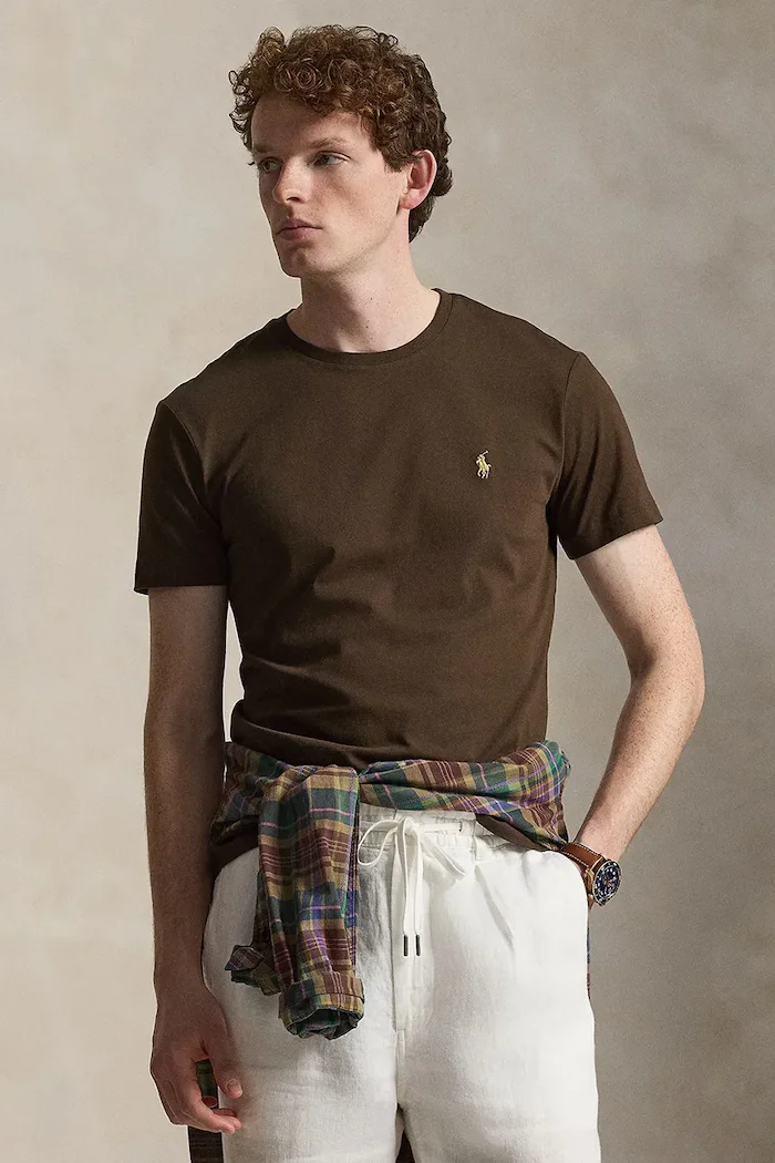Polo Ralph Lauren тениска basic мъжка от памук кафява 710671438