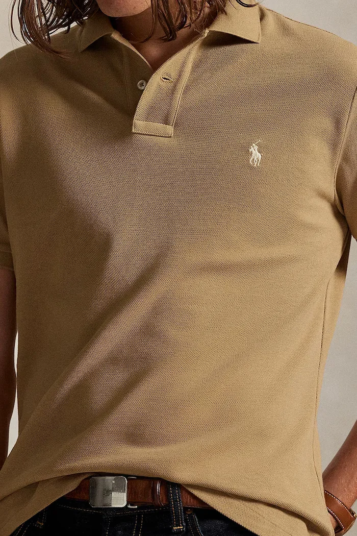 Polo Ralph Lauren тениска с яка мъжка от памук бежова 710680784