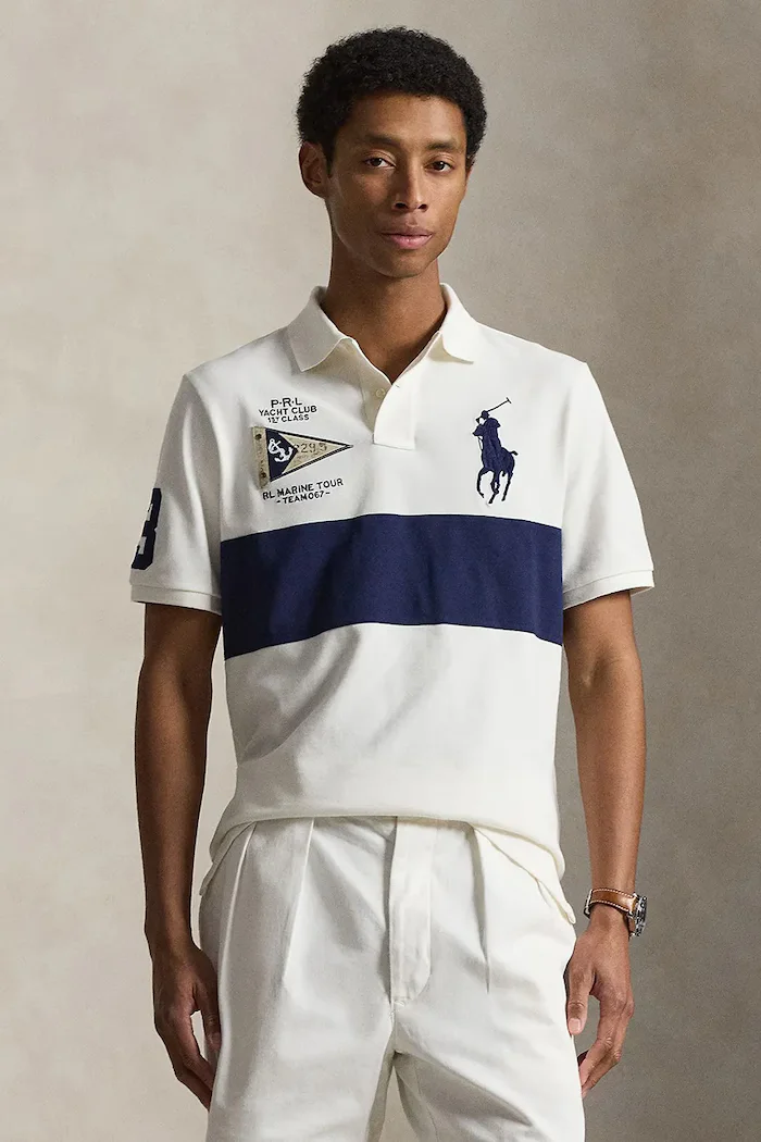 Polo Ralph Lauren тениска с яка мъжка от памук бежова 710B21925