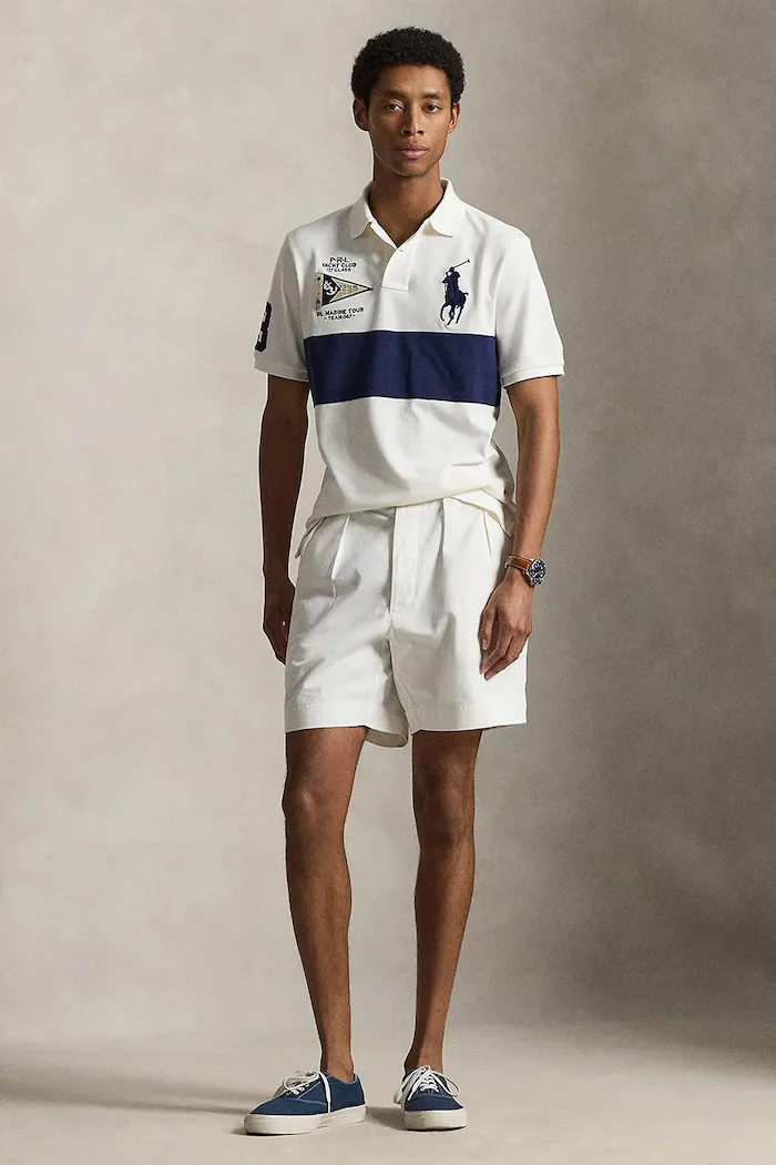 Polo Ralph Lauren тениска с яка мъжка от памук бежова 710B21925