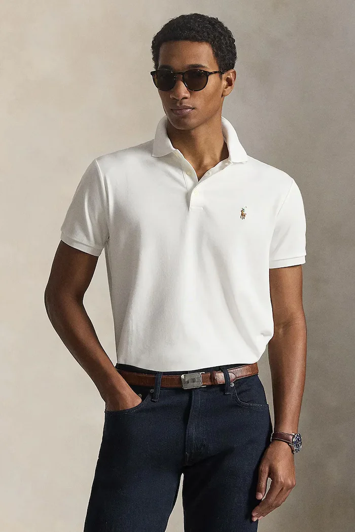 Polo Ralph Lauren тениска с яка мъжка от памук бяла 710713130