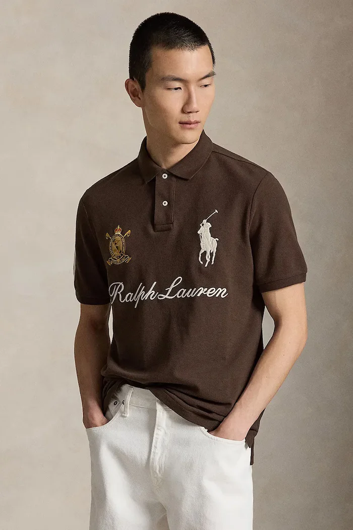 Polo Ralph Lauren тениска с яка мъжка от памук кафява 710B20009