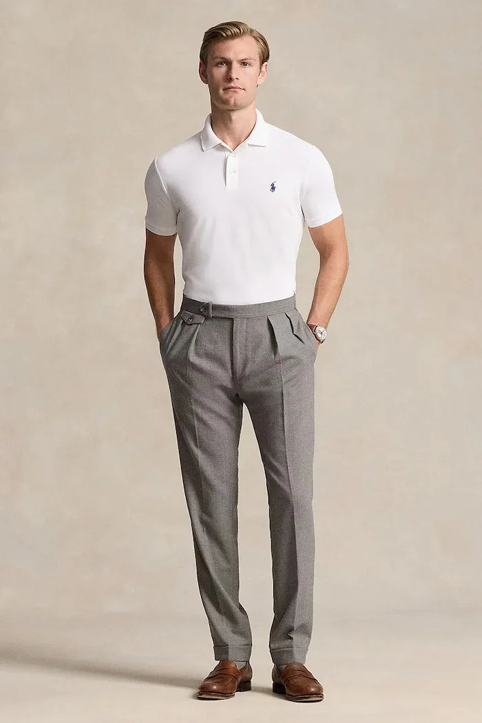 Polo Ralph Lauren тениска с яка мъжка от памук с еластан бяла 710941439