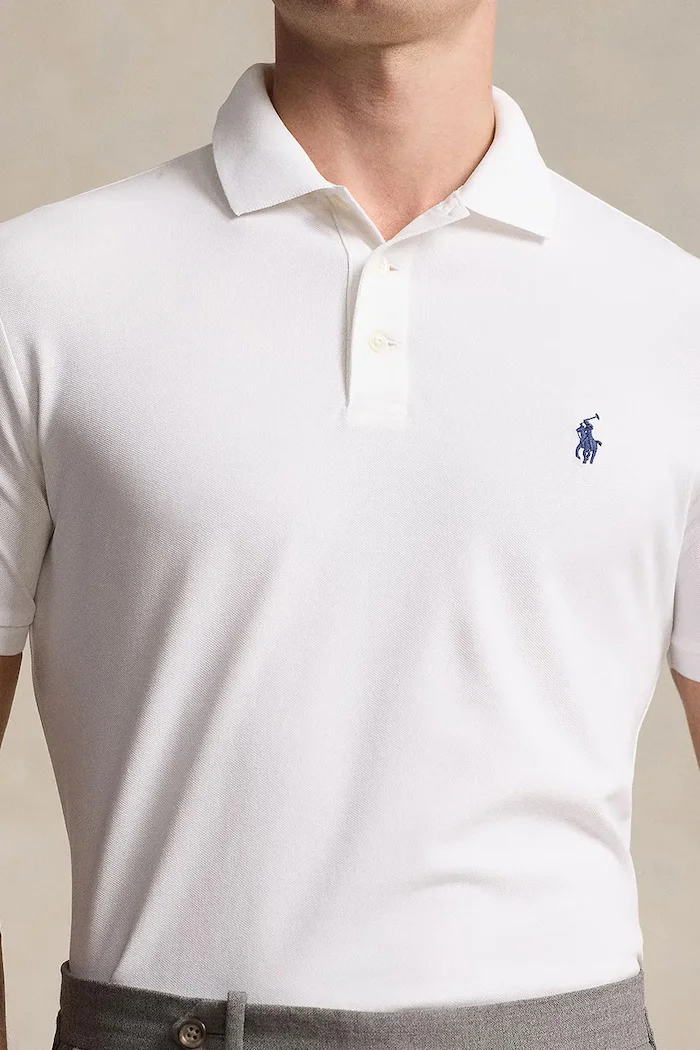 Polo Ralph Lauren тениска с яка мъжка от памук с еластан бяла 710941439