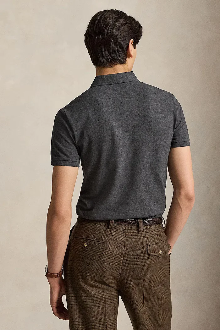 Polo Ralph Lauren тениска с яка мъжка от памук с еластан сива 710941439