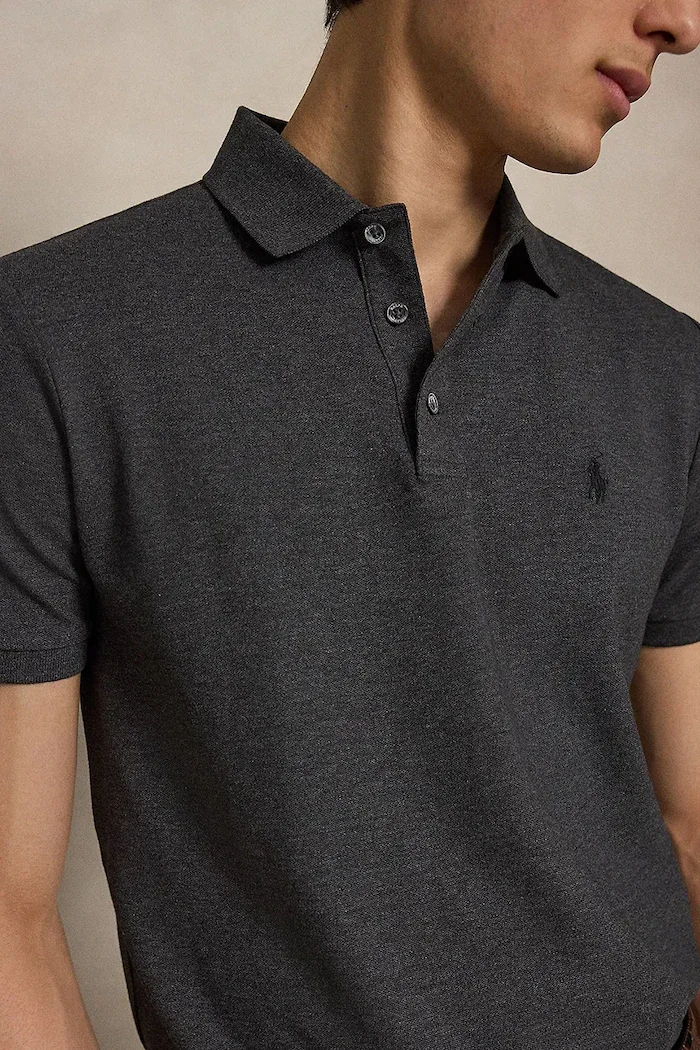 Polo Ralph Lauren тениска с яка мъжка от памук с еластан сива 710941439