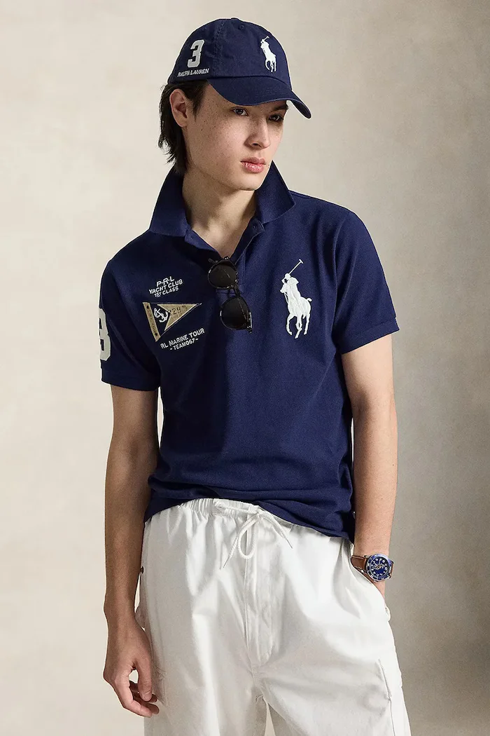 Polo Ralph Lauren тениска с яка мъжка от памук тъмносиня 710B21921