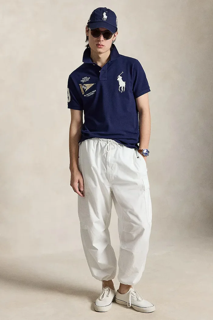 Polo Ralph Lauren тениска с яка мъжка от памук тъмносиня 710B21921