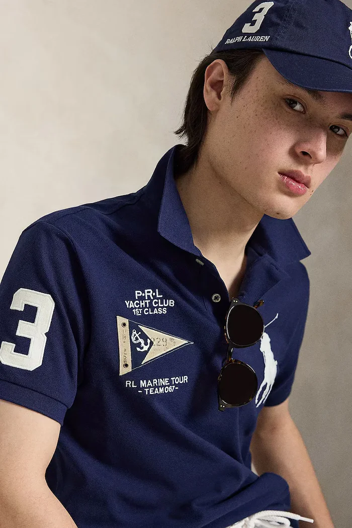 Polo Ralph Lauren тениска с яка мъжка от памук тъмносиня 710B21921