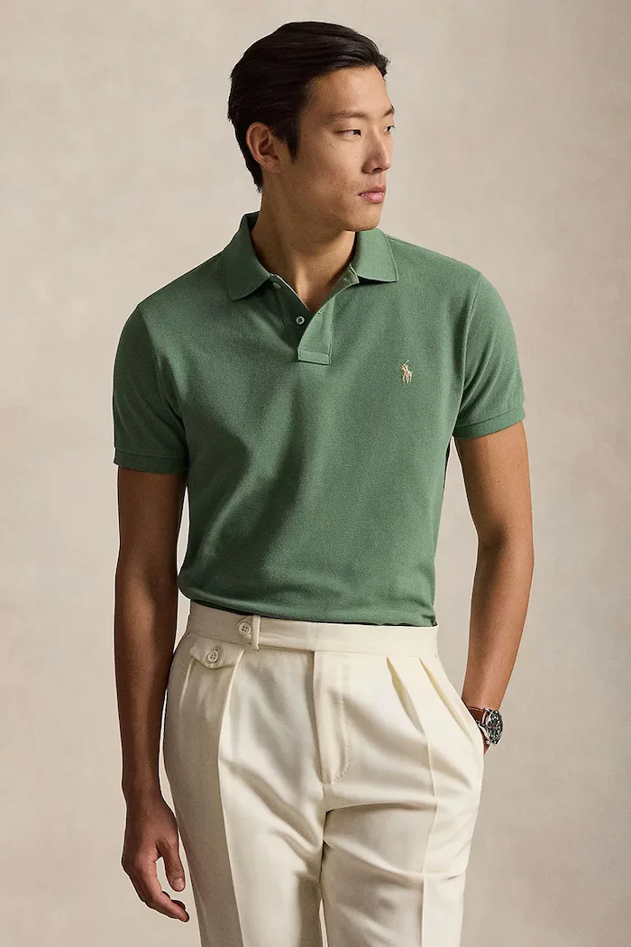 Polo Ralph Lauren тениска с яка мъжка от памук зелена 710680784