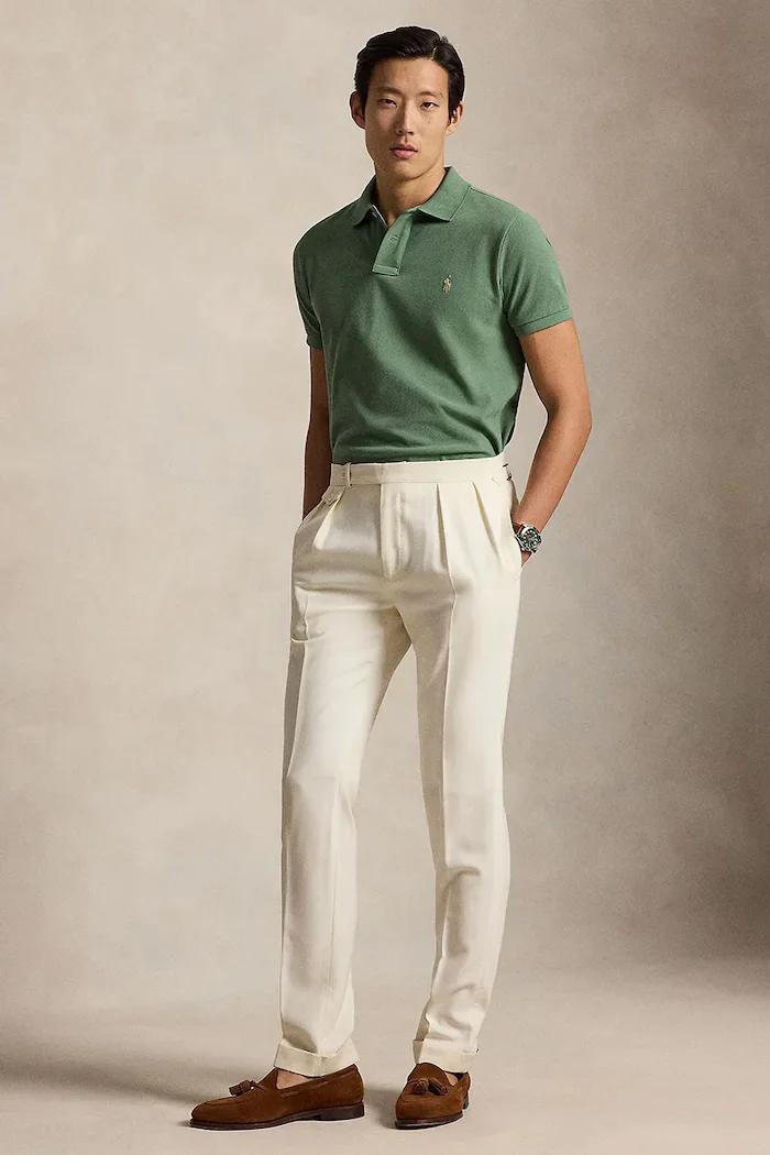 Polo Ralph Lauren тениска с яка мъжка от памук зелена 710680784