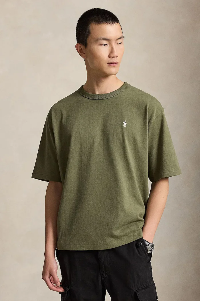 Polo Ralph Lauren уголемена тениска мъжка от памук зелена 710A12979