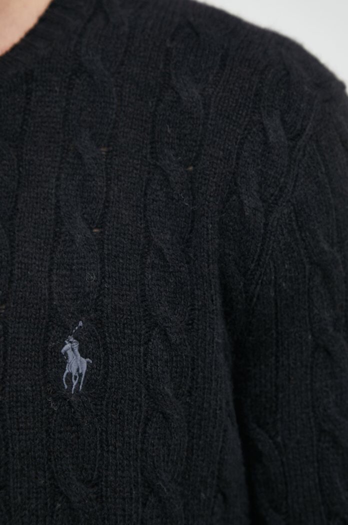Polo Ralph Lauren Вълнен пуловер мъжки в черно от лека материя