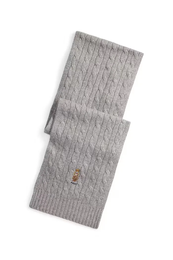 Polo Ralph Lauren Вълнен шал мъжки в сиво с апликация 449P08823