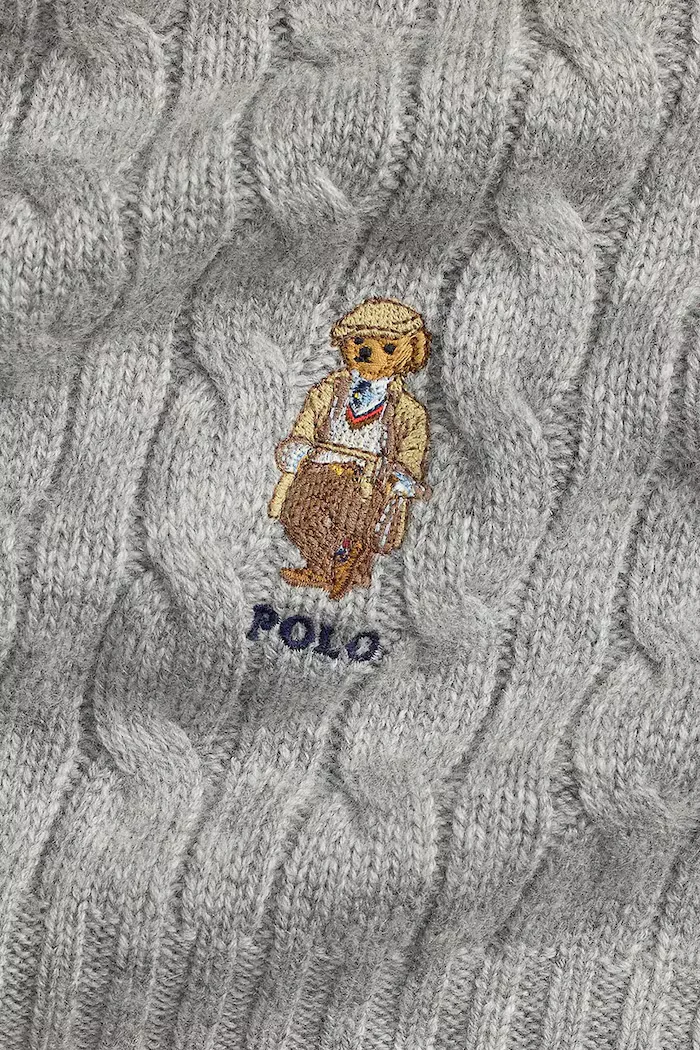 Polo Ralph Lauren Вълнен шал мъжки в сиво с апликация 449P08823