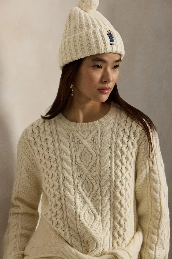 Polo Ralph Lauren Вълнена шапка в бежово от плътен трикотаж от вълна 455931876