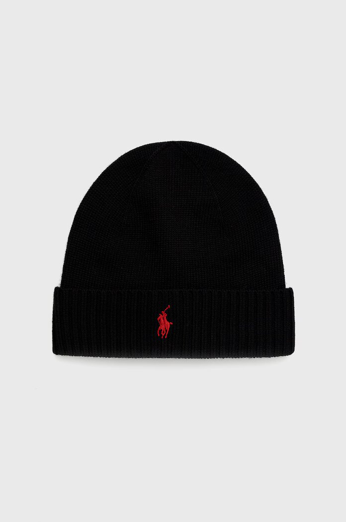 Polo Ralph Lauren Вълнена шапка в черно с фина плетка от вълна