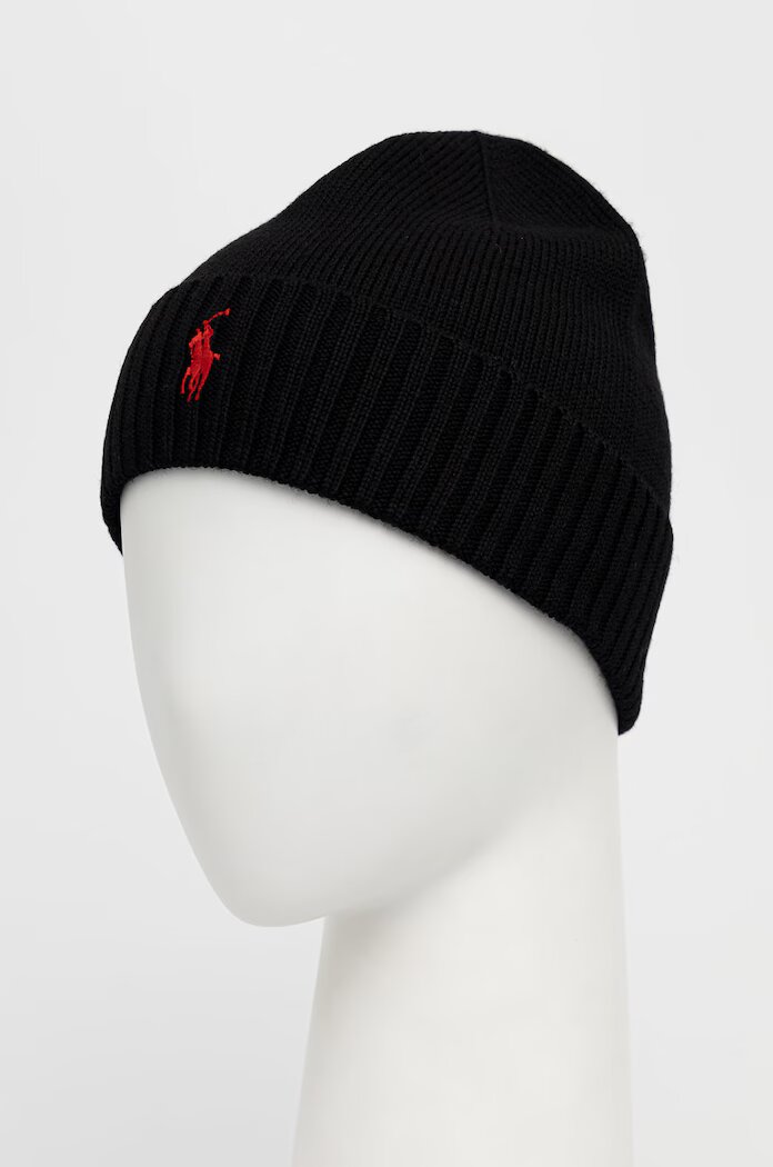Polo Ralph Lauren Вълнена шапка в черно с фина плетка от вълна