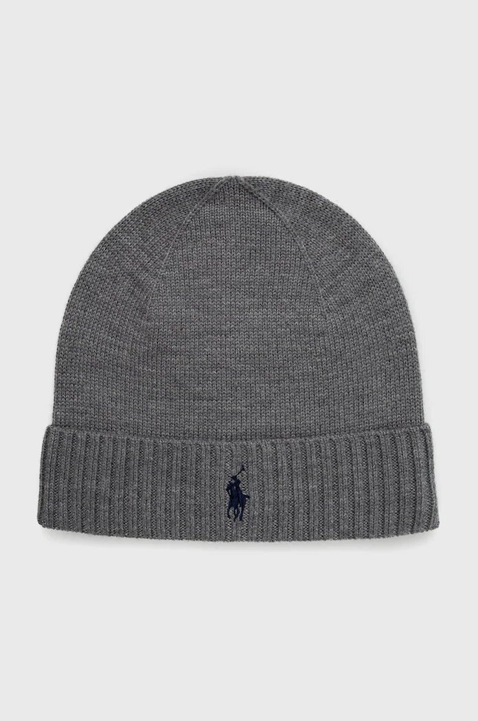 Polo Ralph Lauren Вълнена шапка в сиво с фина плетка от вълна