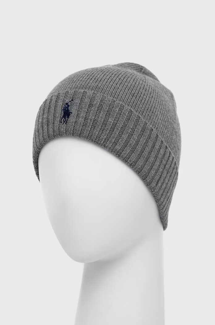 Polo Ralph Lauren Вълнена шапка в сиво с фина плетка от вълна