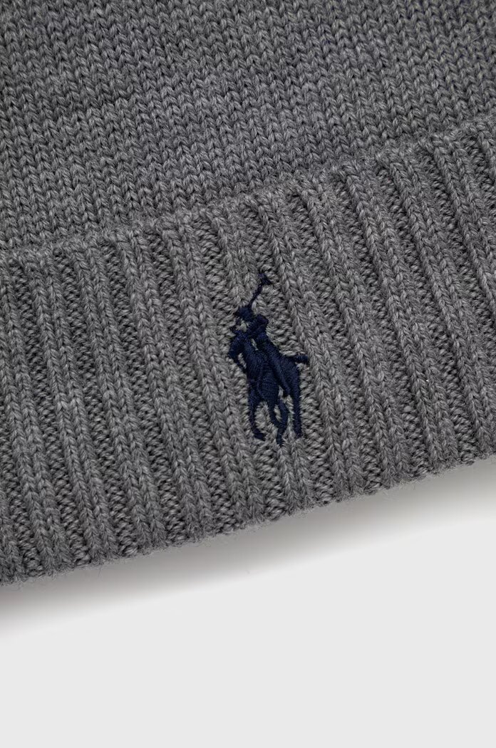 Polo Ralph Lauren Вълнена шапка в сиво с фина плетка от вълна