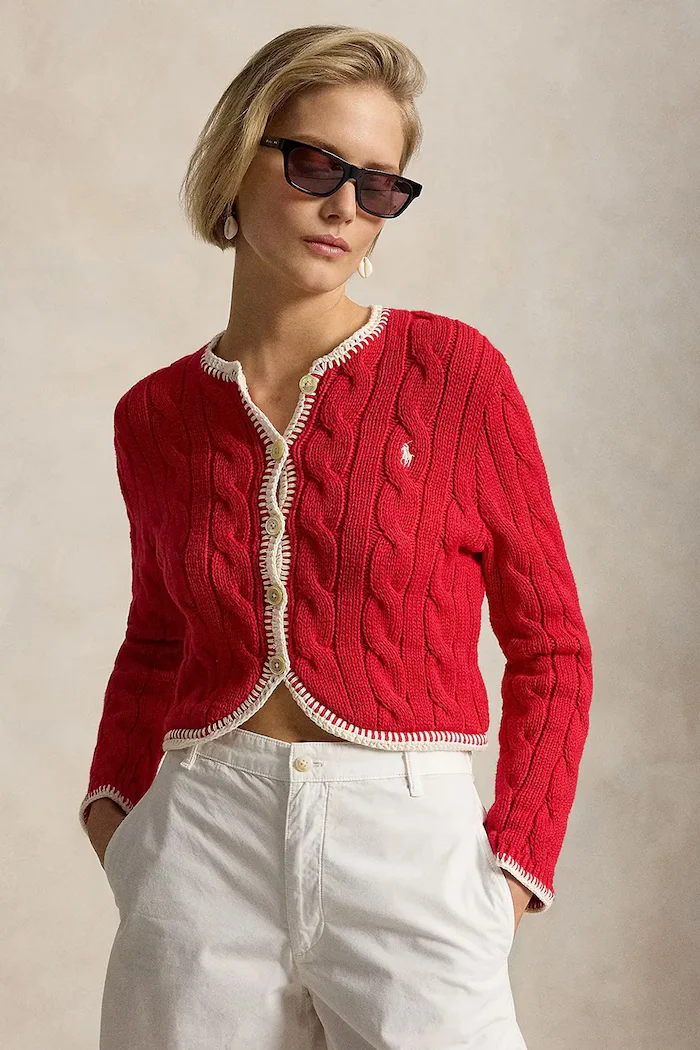 Polo Ralph Lauren жилетка дамска памучна COTTON-SWEATER-CARDIGAN червена 211A12716002