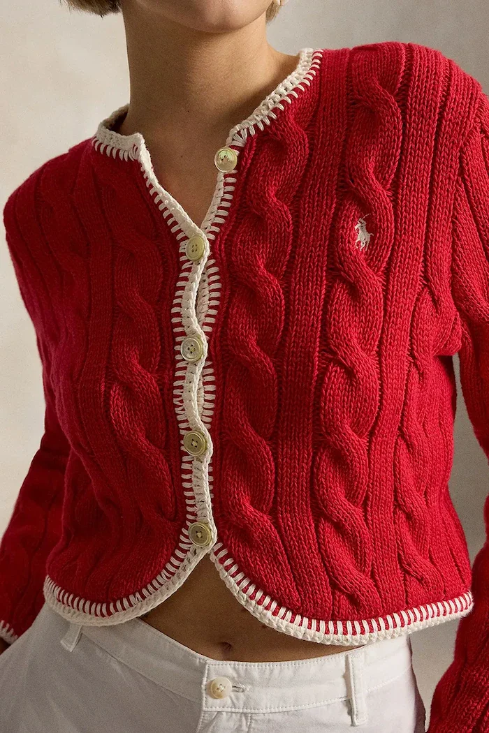 Polo Ralph Lauren жилетка дамска памучна COTTON-SWEATER-CARDIGAN червена 211A12716002