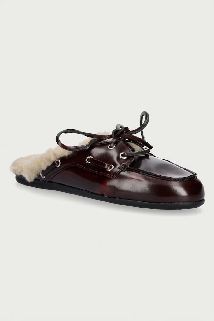 posa пантофи дамски от кожа Boat Loafer Mule бордо PW104.501