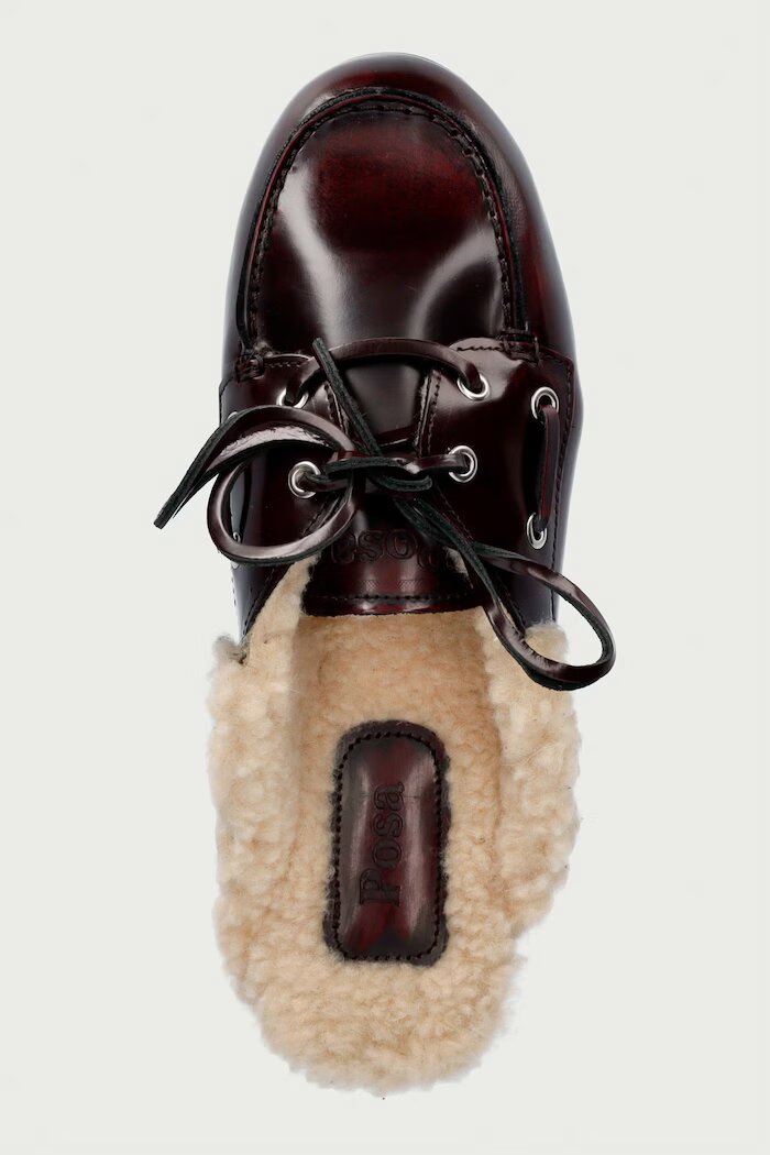 posa пантофи дамски от кожа Boat Loafer Mule бордо PW104.501