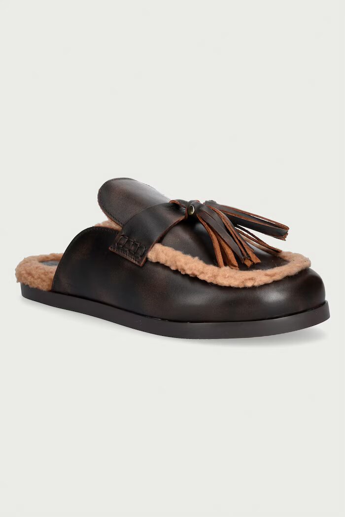 posa пантофи дамски от кожа Ranch Tassel Mule кафяви PW241.205
