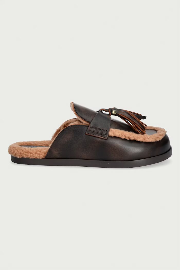 posa пантофи дамски от кожа Ranch Tassel Mule кафяви PW241.205