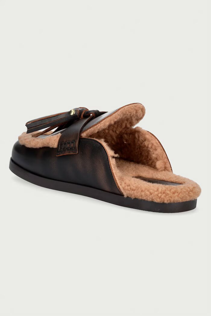 posa пантофи дамски от кожа Ranch Tassel Mule кафяви PW241.205