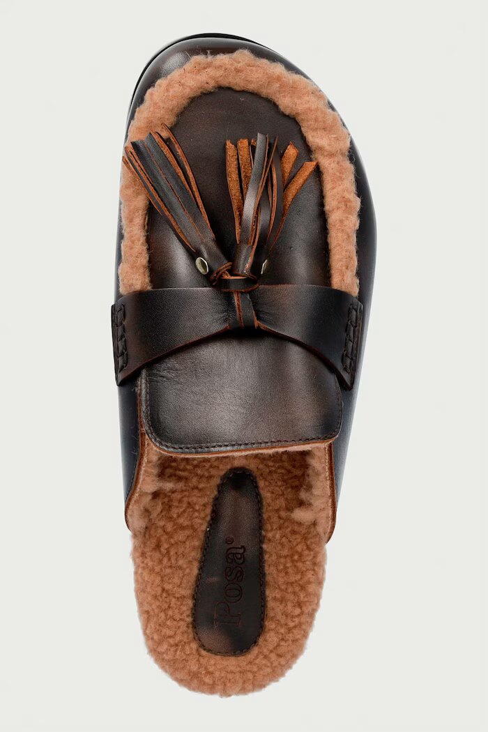 posa пантофи дамски от кожа Ranch Tassel Mule кафяви PW241.205