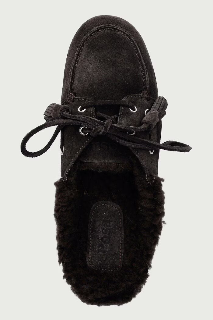 posa пантофи дамски от велур Boat Loafer Mule кафяви PW108.220