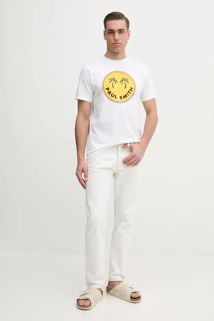 PS Paul Smith Памучна тениска в бяло с принт M2R.011R.PP5133