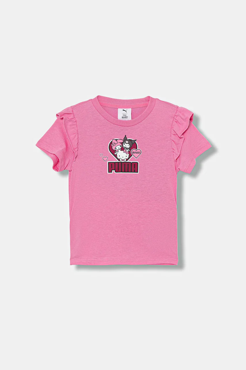 Puma Детска памучна тениска X HELLO KITTY & FRIENDS Ruffle Tee