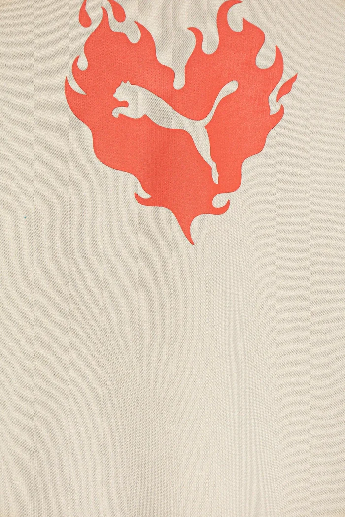 Puma Памучен суичър FLAMING LOVE Hoodie TR в бежово с качулка с принт 685109