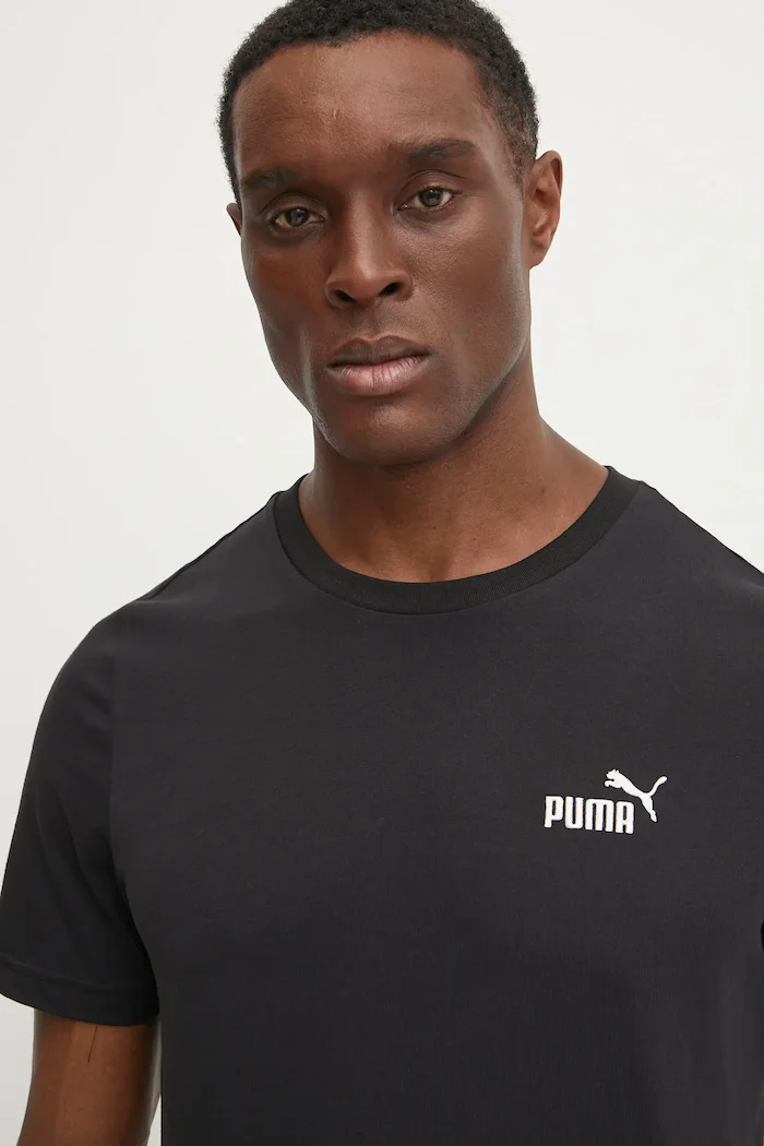 Puma Памучна тениска Essential Logo в черно с апликация 682534