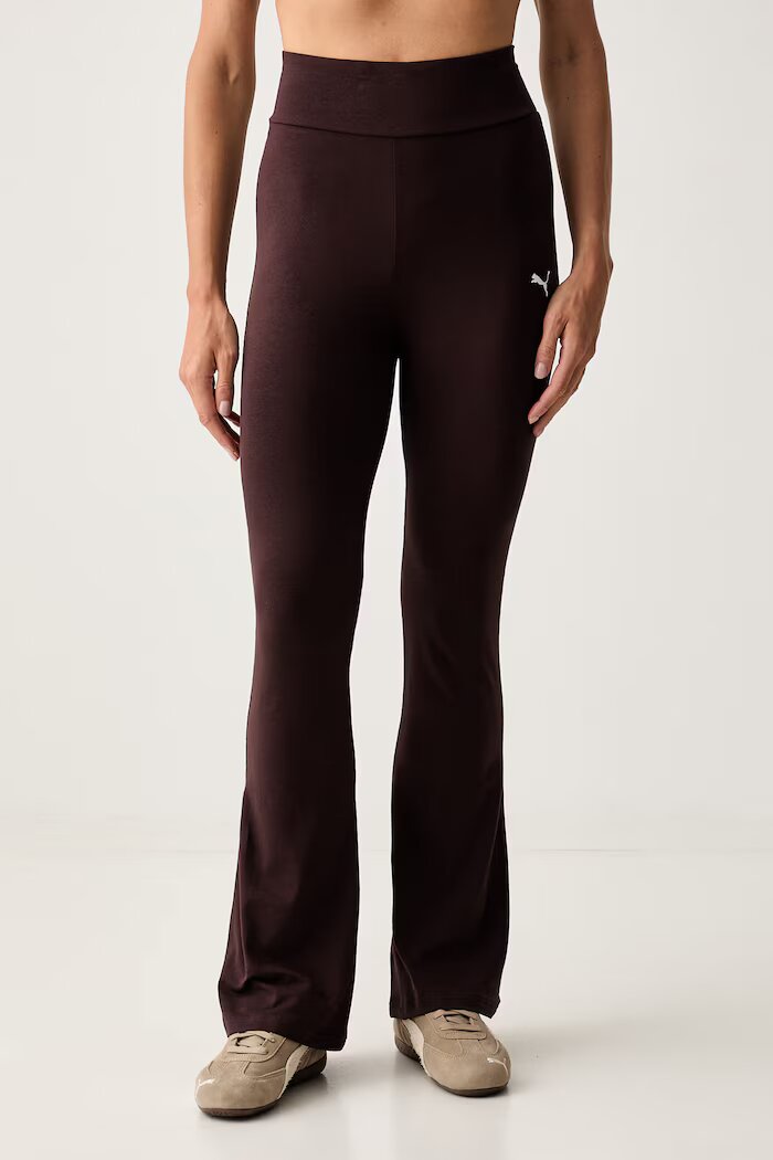 Puma спортен клин дамски от памук с еластан Flared Leggings кафяв с висока талия 631542