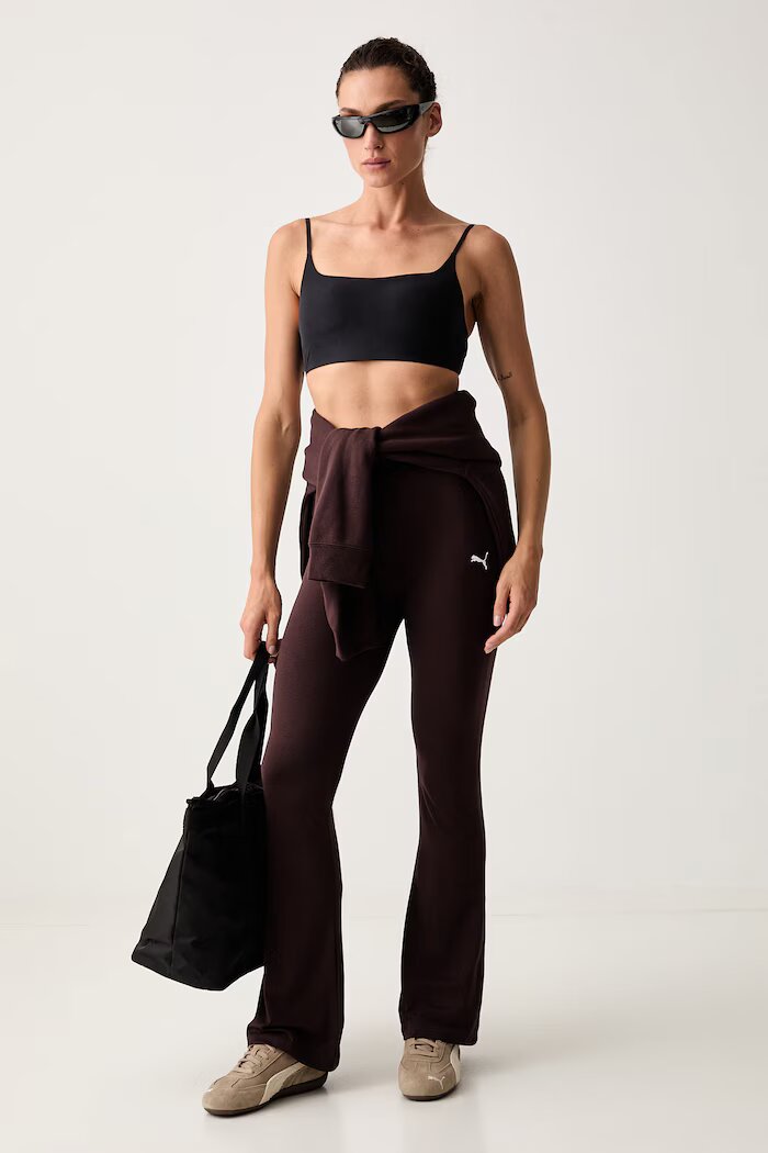 Puma спортен клин дамски от памук с еластан Flared Leggings кафяв с висока талия 631542