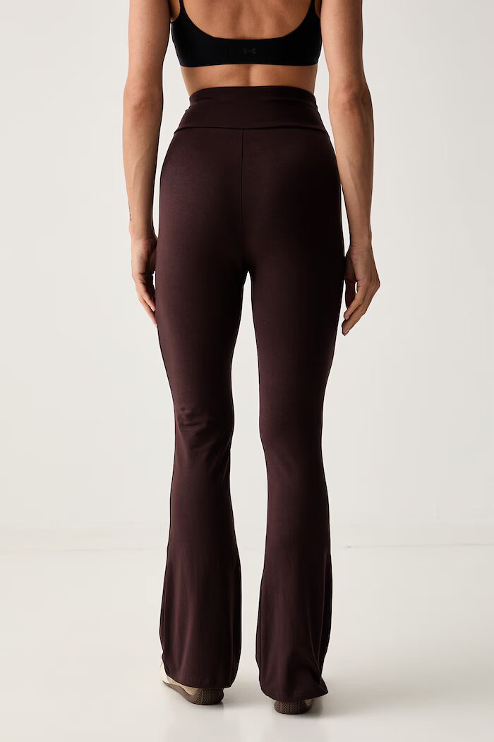 Puma спортен клин дамски от памук с еластан Flared Leggings кафяв с висока талия 631542