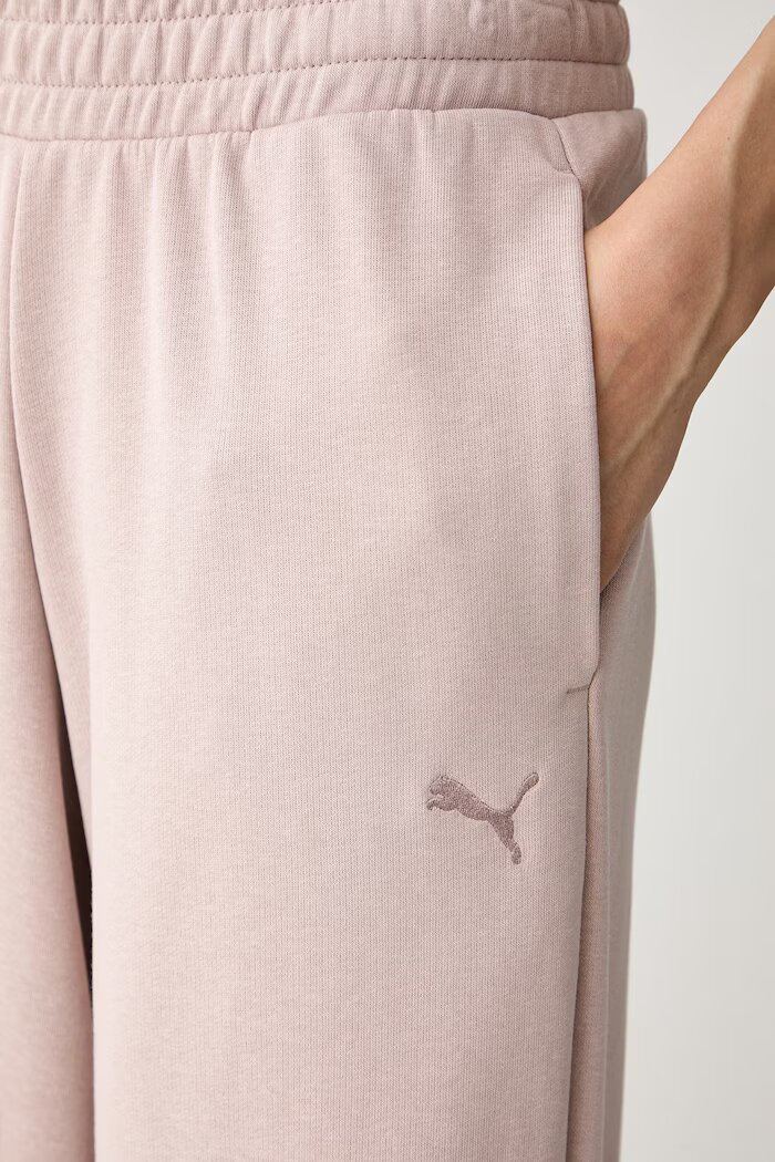 Puma спортен панталон дамски с памук Essential Cat Comfort розов с висока талия 691703