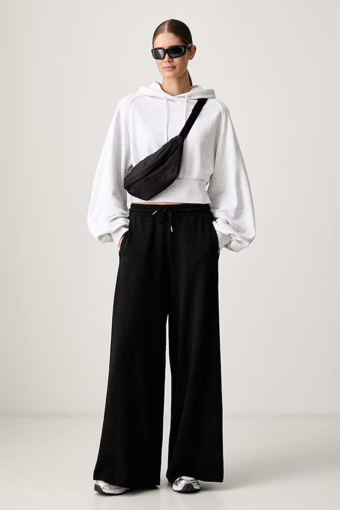 Puma суичър с качулка дамски от памук Essentials Cropped Balloon сив 636671