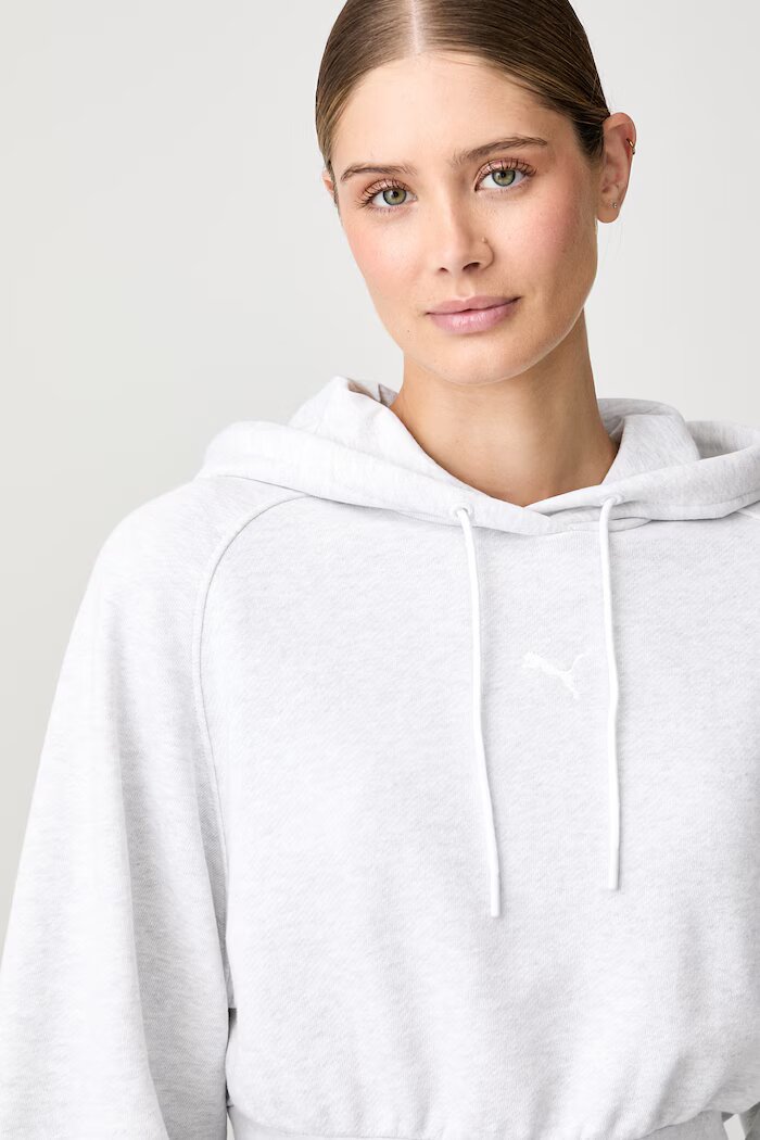 Puma суичър с качулка дамски от памук Essentials Cropped Balloon сив 636671