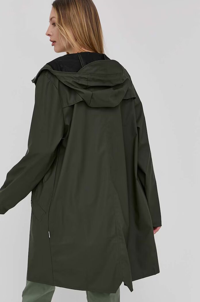 Rains Яке 12020 Long Jacket в зелено с преходна изолация