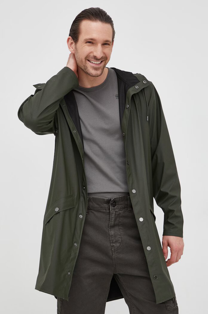 Rains Яке 12020 Long Jacket в зелено с преходна изолация