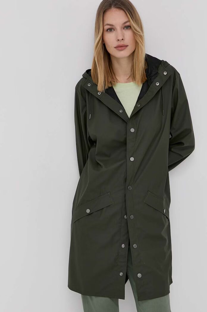 Rains Яке 12020 Long Jacket в зелено с преходна изолация