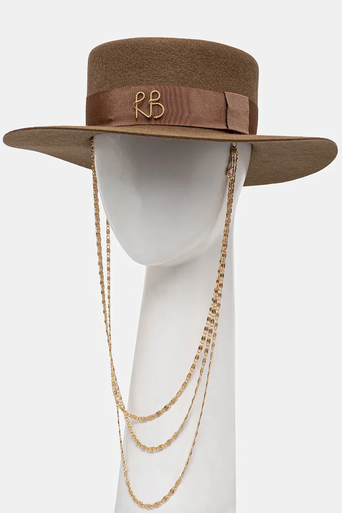 RUSLAN BAGINSKIY Капела Monogram-embellished Canotier Hat в кафяво CNT037-F-3CHA-9P-MRB